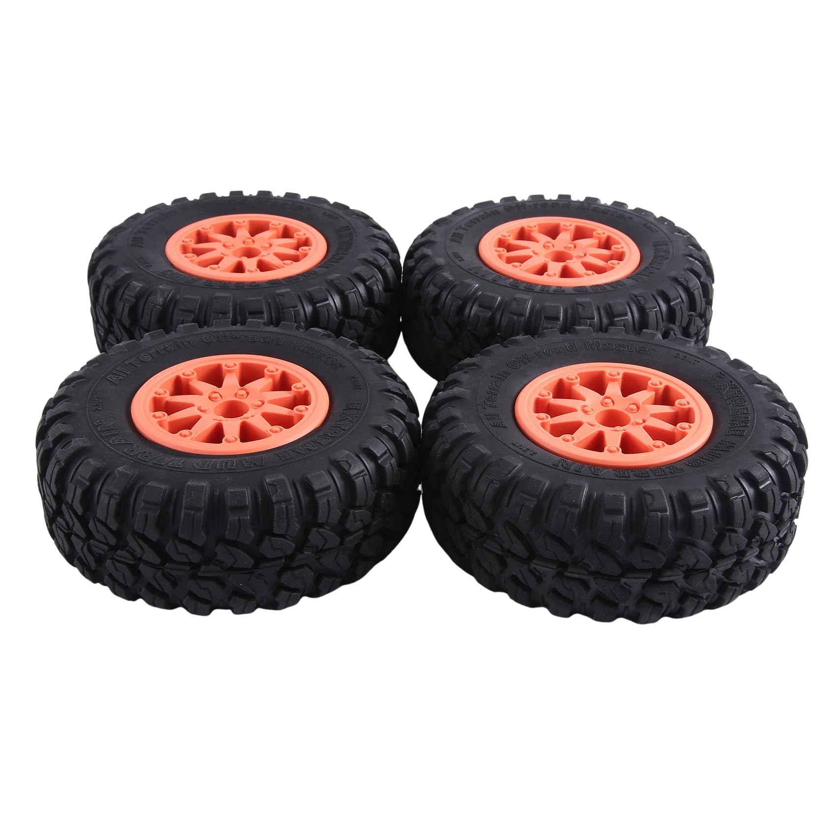 SOFORFREEM 4 Reifen aus Gummi, 118 x 44 mm, 2,2 Zoll (5,6 cm) und Beadlock-Kunststofffelge für RC Auto, 1:10 Rock Crawler Axial SCX10 RR10, Orange