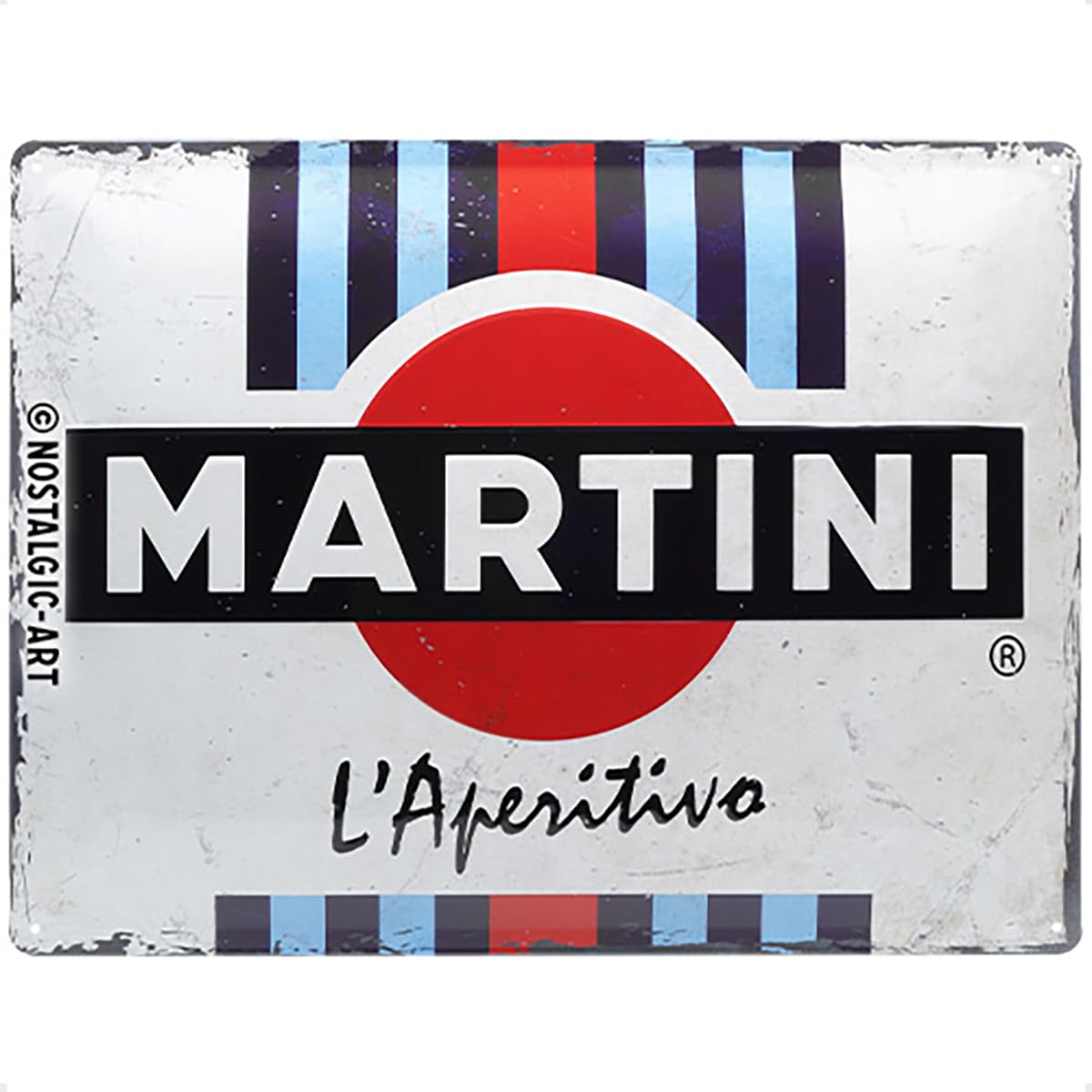 Nostalgic-Art Retro Blechschild, 30 x 40 cm, Martini – L'Aperitivo Racing Stripes – Geschenk-Idee als Bar-Zubehör, aus Metall, Vintage Design