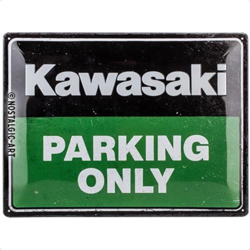 Nostalgic-Art Retro Blechschild Kawasaki-Parking Only Green – Geschenk-Idee für Motorrad-Fans, aus Metall, Vintage-Design zur Deko, 30 x 40 cm