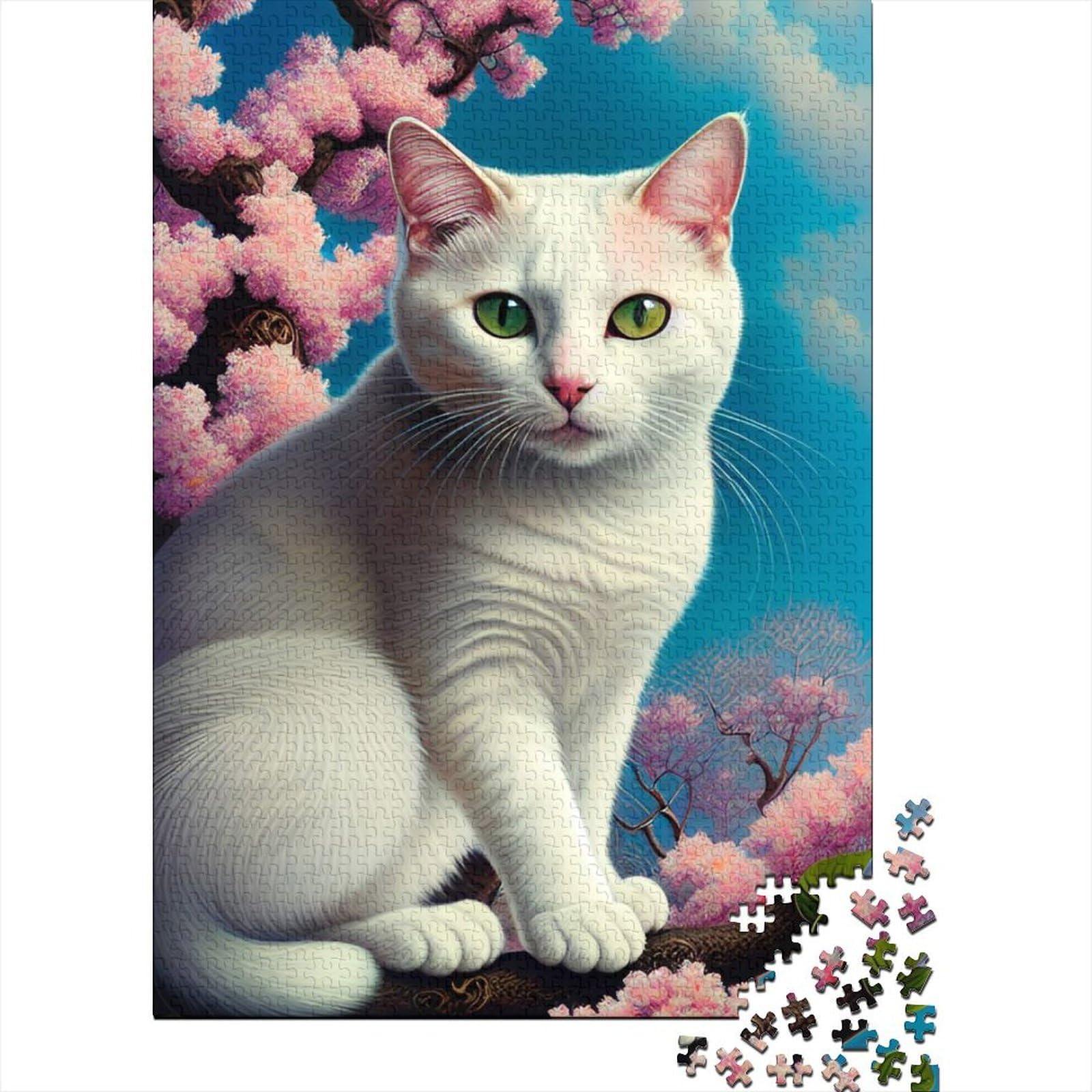 Fantasy Cat Art Puzzle für Erwachsene 1000 Teile Holzpuzzle für Erwachsene Teenager ganze Familie und die 75x50cm