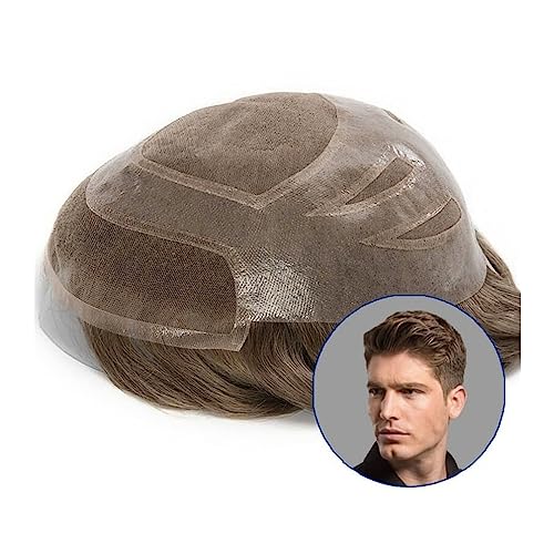 Perücke Männer Herren-Toupet, Mono-Spitzenoberteil mit PU-umlaufendem Haar-Toupet, 20,3 x 25,4 cm, Haar, männliche Prothese, natürliches Echthaar-Ersatzsystem, Herren-Perücken Toupet für Herren(30mm W