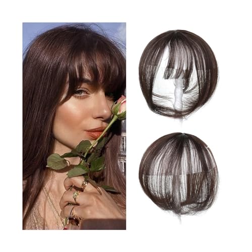 Pony Extension für Damen Synthetischer 3D-Pony, unsichtbar, nahtlos, Kopfhaar, Air Bangs, Overhead, natürlich, unsichtbar, erhöht das Haarvolumen Fringe Bangs(Dark brown)