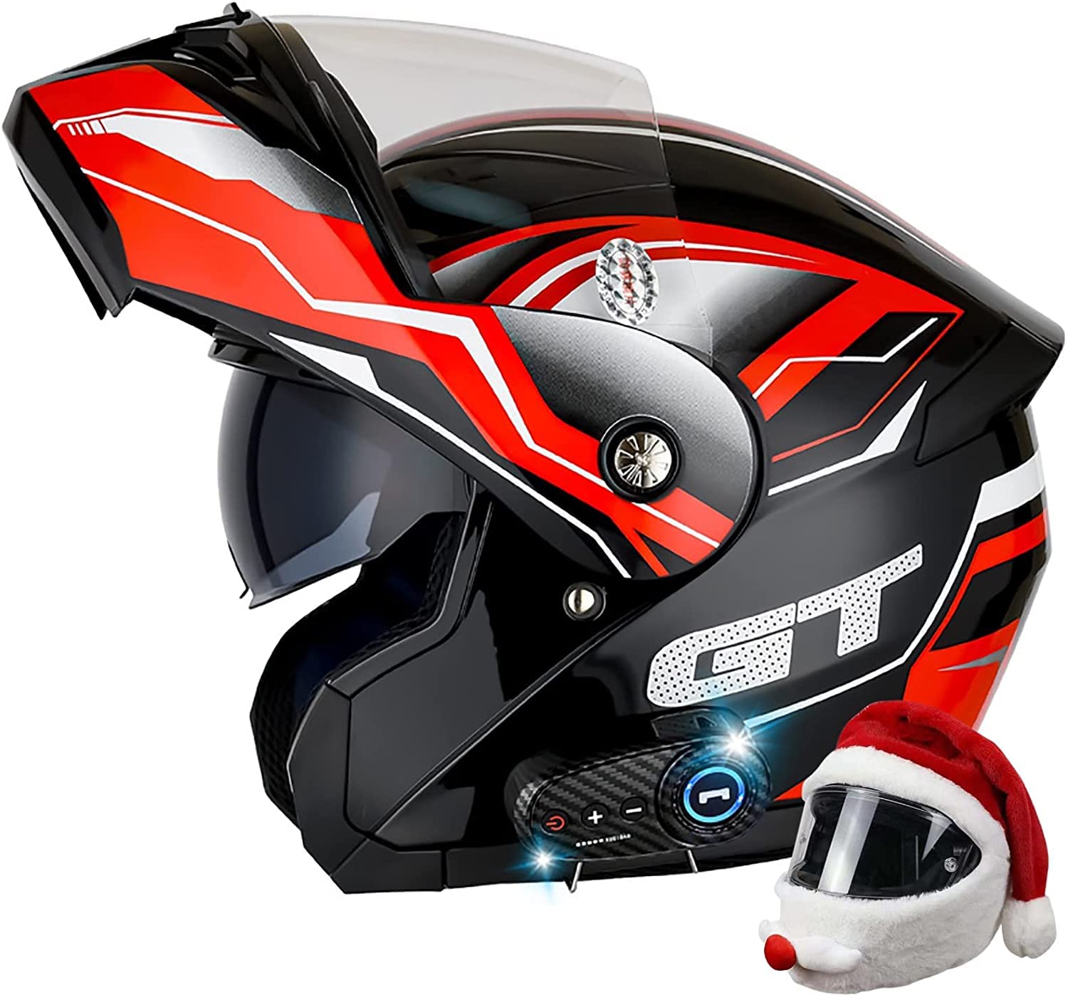 Motorradhelm Motorrad Bluetooth Klapphelme Helm,mit Doppelvisie Scooterhelm Chopperhelm Rollerhelm Modular Schutzhelm,Eingebautem Mikrofon Automatic Answer,DOT/ECE Zertifiziert