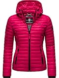 MARIKOO Damen leichte Übergangsjacke Steppjacke mit Kapuze Samtpfote Fuchsia Gr. M