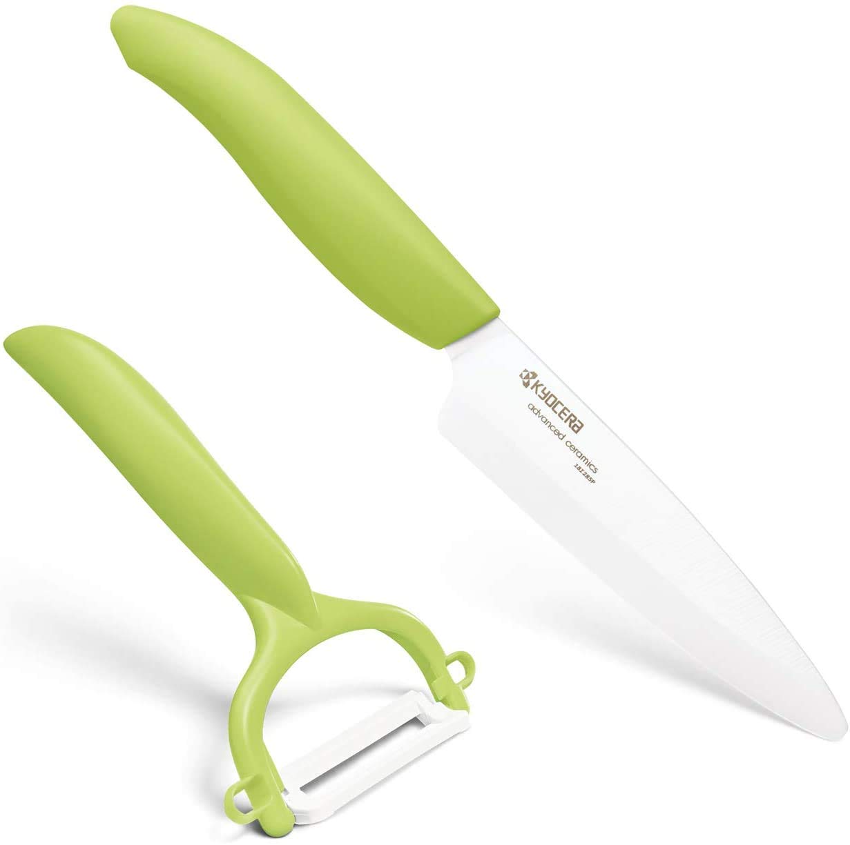 Kyocera GEN GREEN Starterset Keramik Obst- & Gemüsemesser mit Schäler | Klinge 11 cm | ergonomischer Griff | extrem scharfes Küchenmesser und Sparschäler | Kochmesser Profi Messer