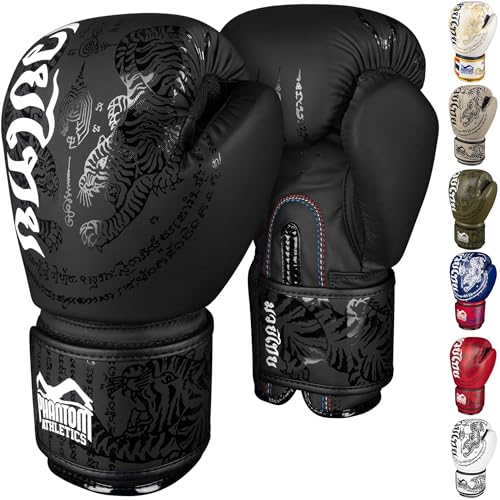 Phantom Athletics Boxhandschuhe Männer - Muay Thai | MMA und Kickbox | 10-16oz Boxing Gloves für Kampfsport | Box Handschuhe Herren, Damen und Kinder (Muay Thai - Schwarz, 14 Oz)