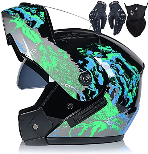 Motorradhelm Damen Herren,Klapphelme Modularer Helm Motorradhelm Integralhelme Roller-Helm Scooter-Helm Mofa-Helm DOT/ECE Zertifiziert Für Erwachsene Mit Doppelvisier (Color : G, Größe : M=57-58cm)