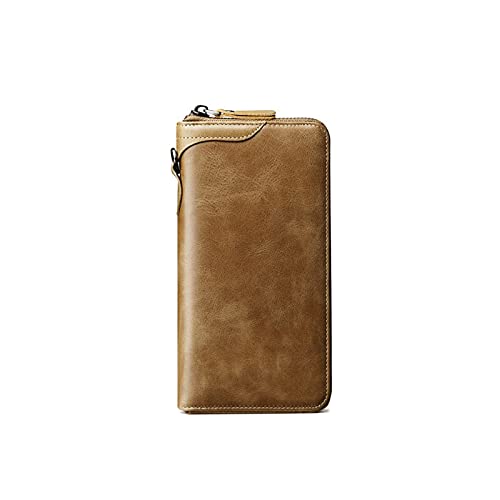 TREGOO Portemonnaie Herren Echtes Leder Männer Geldbörsen Umschlag Clutch Telefon Handgelenk Geldbörse Tasche Business Vintage Lange Brieftasche Mann Luxus Reißverschluss Wälzlinge Walet (Color : KHA