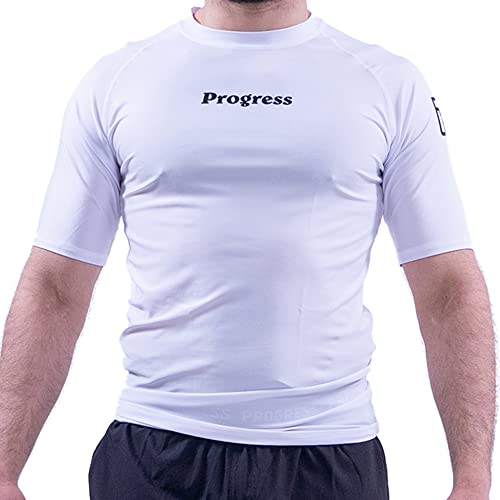 Progress Jiu Jitsu Academy Short SleeveRashguard | Flexibler und langlebiger BJJ Rashguard | Feuchtigkeitsableitendes Kompressionsoberteil für Damen und Herren | 80% Polyester/20% Elastan