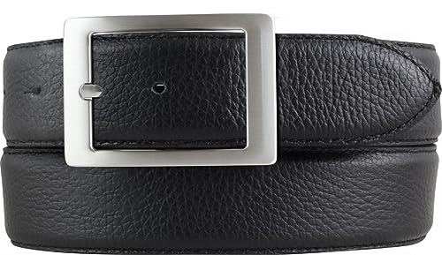 BELTINGER Herren-Gürtel aus gemasertem Leder mit Steppnaht 4 cm | Hochwertiger Ledergürtel mit Pigmentprägung 40mm Herren | Jeans-Gürtel mit Doppel-Schließe 4cm | Schwarz 105cm