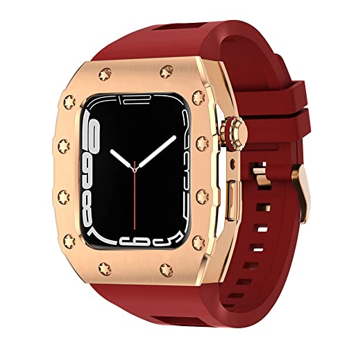 KANUZ 45 mm luxuriöses Metallgehäuse-Silikonarmband für Apple Watch, Mod Kit, 44 mm Modifikationsset für iWatch Serie 8, 7, SE, 6, 5, 4, Band (Farbe: RGR, Größe: 44 mm für 6/5/4/SE)