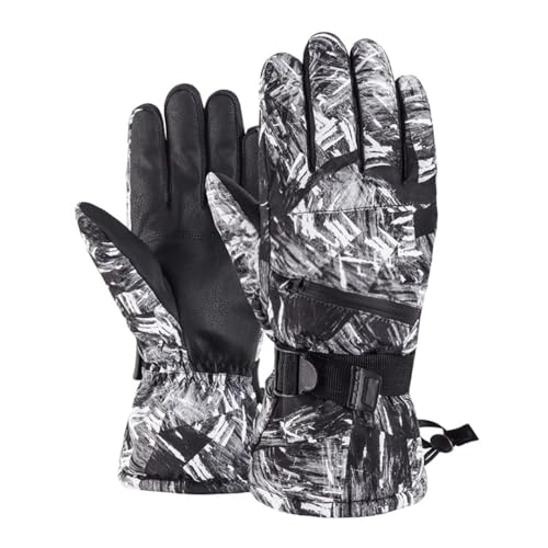 Hcclijo Männer Frauen Winter Fleece wasserdichte Warme Snowboard Schnee Handschuhe Ultraleicht Touchscreen Thermische Ski Handschuhe Black White L