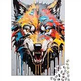 Kunstpuzzle für Erwachsene, 1000 Teile, tropfende Farbe, Wolf, Kunst, Holzpuzzle für Erwachsene, Puzzle, nachhaltiges Puzzle für Erwachsene | Spiele (Größe: 75 x 50 cm)