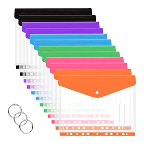 12 Stück Gestanzte Transparente Aktenmappen Umschlagmappen Verschluss 11 Löchern Binder Aktenordner