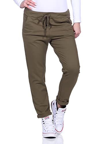 Mississhop 354 Jogginghose Damen Baumwolle | Sporthose Lang Slim Fit | Sweatpants Women Baggy High Waist | Laufhosen mit Seitentaschen | Freizeithose Frauen | Trainingshose Fitness Jogger Oliv Khaki