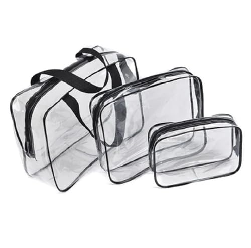 Transparenter Kulturbeutel Reise-PVC-Kosmetiktaschen for Damen, transparent, mit Reißverschluss, Make-up-Taschen, Organizer, Bad, Wäsche, Make-up, Handtaschen(Color:Black,Size:1Suit (3pc) Bag)