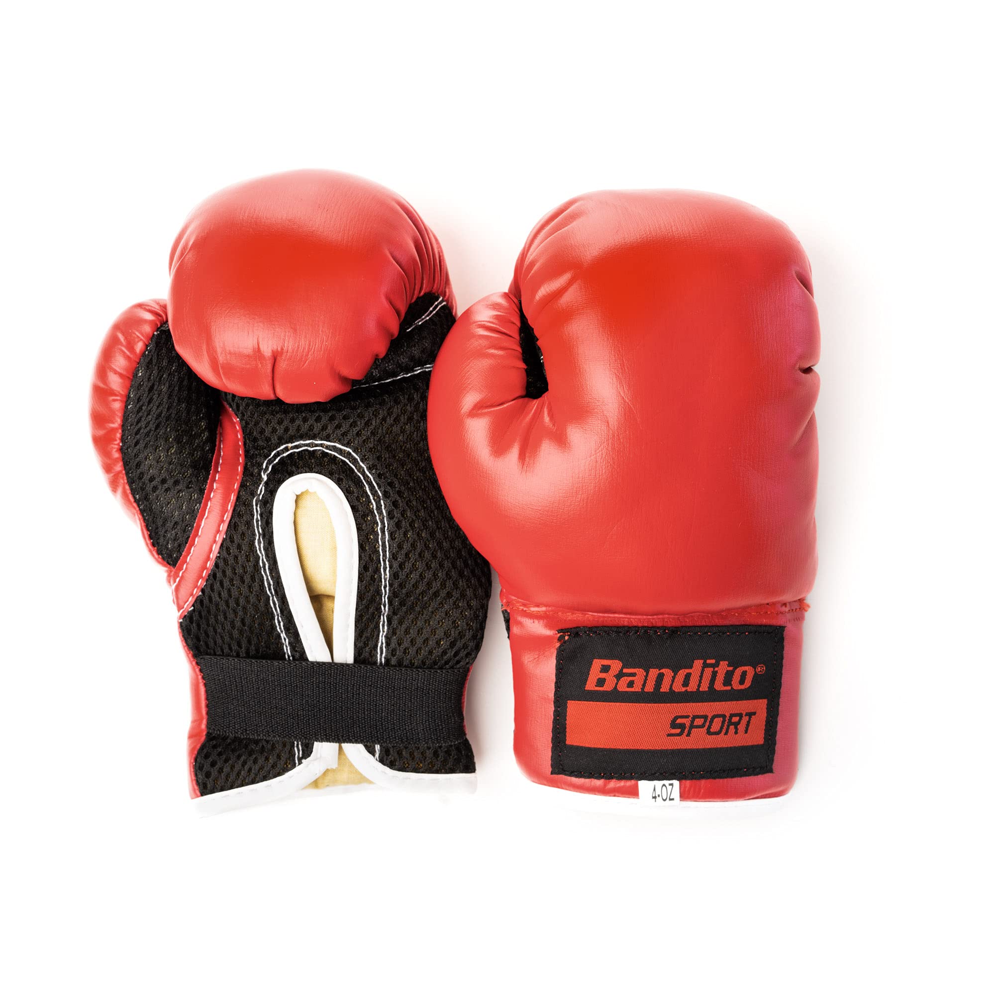 Bandito Boxhandschuhe, 10 Unzen, Größe M/L, schnelles An-/Ausziehen, Stabilisierung des Handgelenks, rot/schwarz, für Boxtraining und Sparring, atmungsaktiv