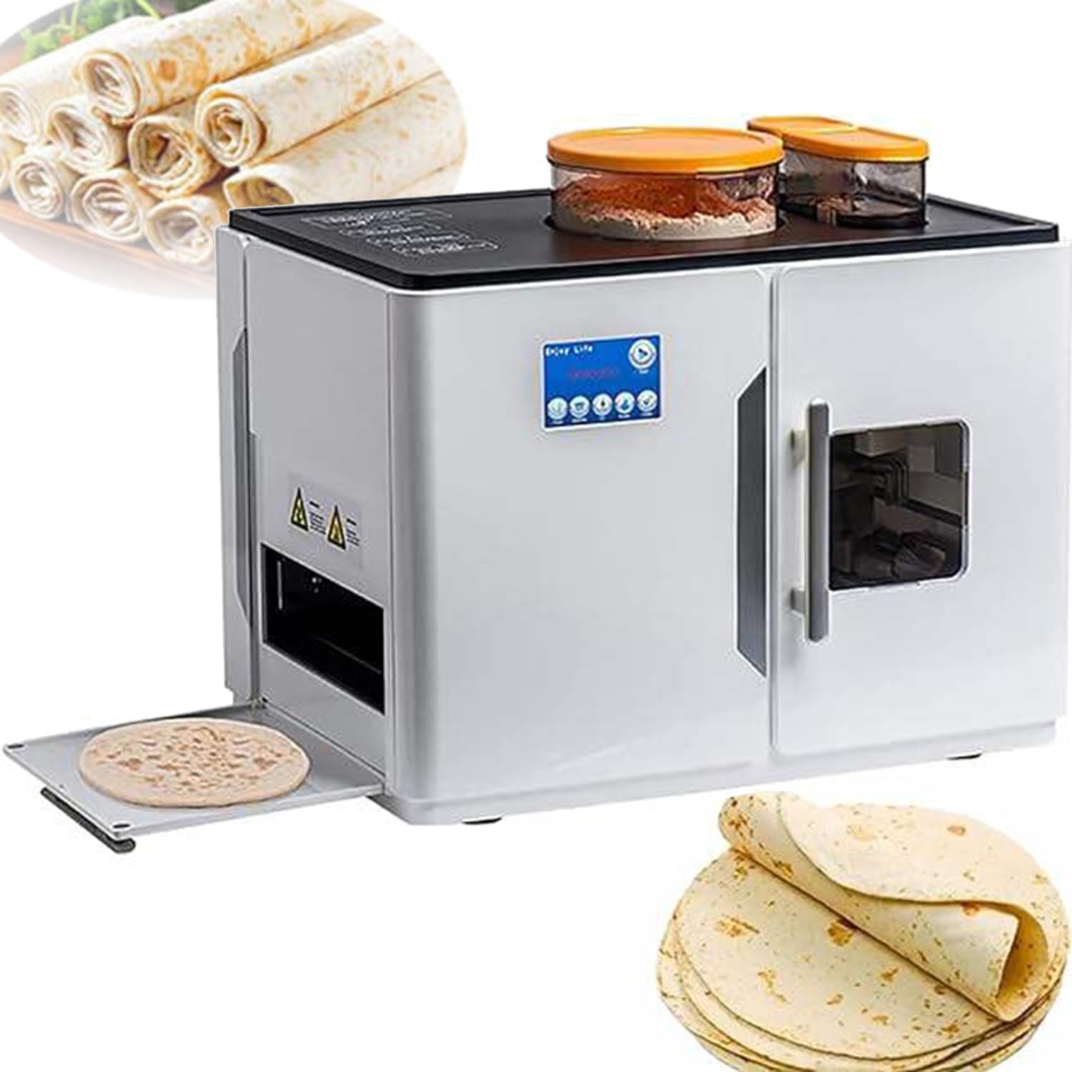 Qiang Vollautomatischer Roti-Chapati-Maker,Chapati-Tortilla,Pfannkuchen,Fladenbrot,Eine Taste,um 8 Stück/einmal zuzubereiten,für indisches Roti,Chapati,Mehl Tortilla,Dosa