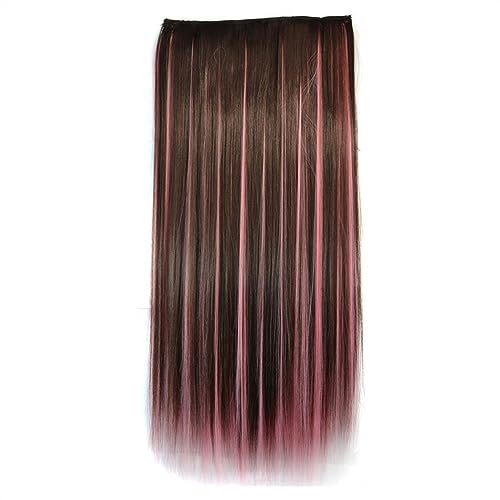 Clip-in-Haarverlängerungen 22 Zoll synthetische Clip-on-Haarverlängerung, Ombre, bunte Perücke, einteilige, gewellte Haarverlängerung, 5 Clips im Haarteil for Frauen und Mädchen Clip-in-Haarverlängeru