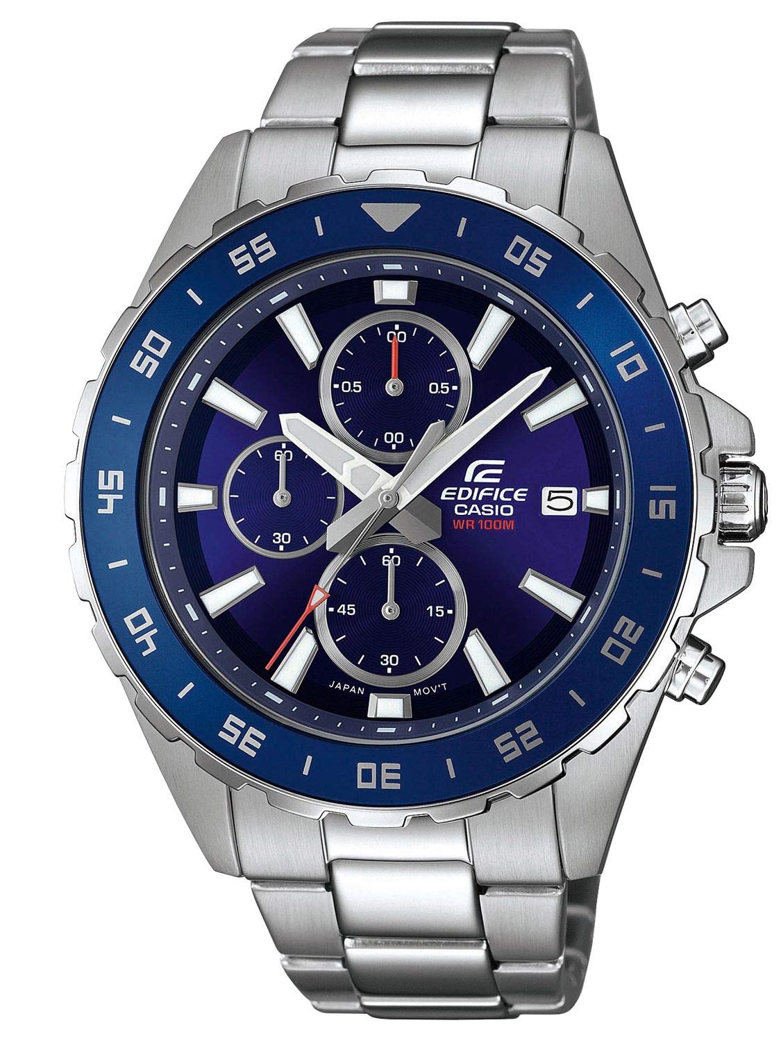 Casio Edifice Herren Chronograph Quarz Uhr EFR-568D mit Edelstahl Armband, Blau