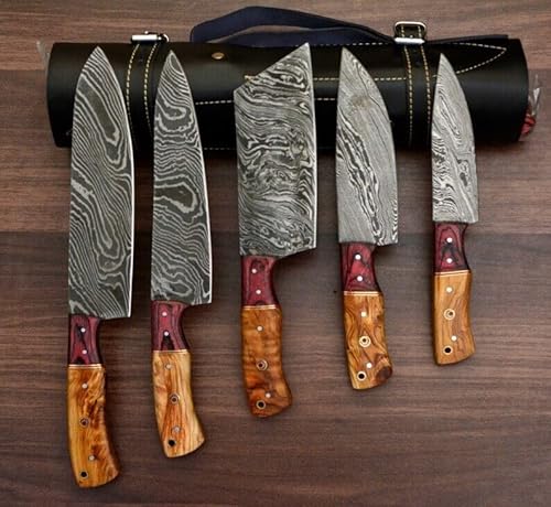 CraftTal Handgefertigtes Damast-Kochmesser-Set, 5-teilig, Messer-Set, Jubiläum, Weihnachten, Geburtstag, Geschenkartikel