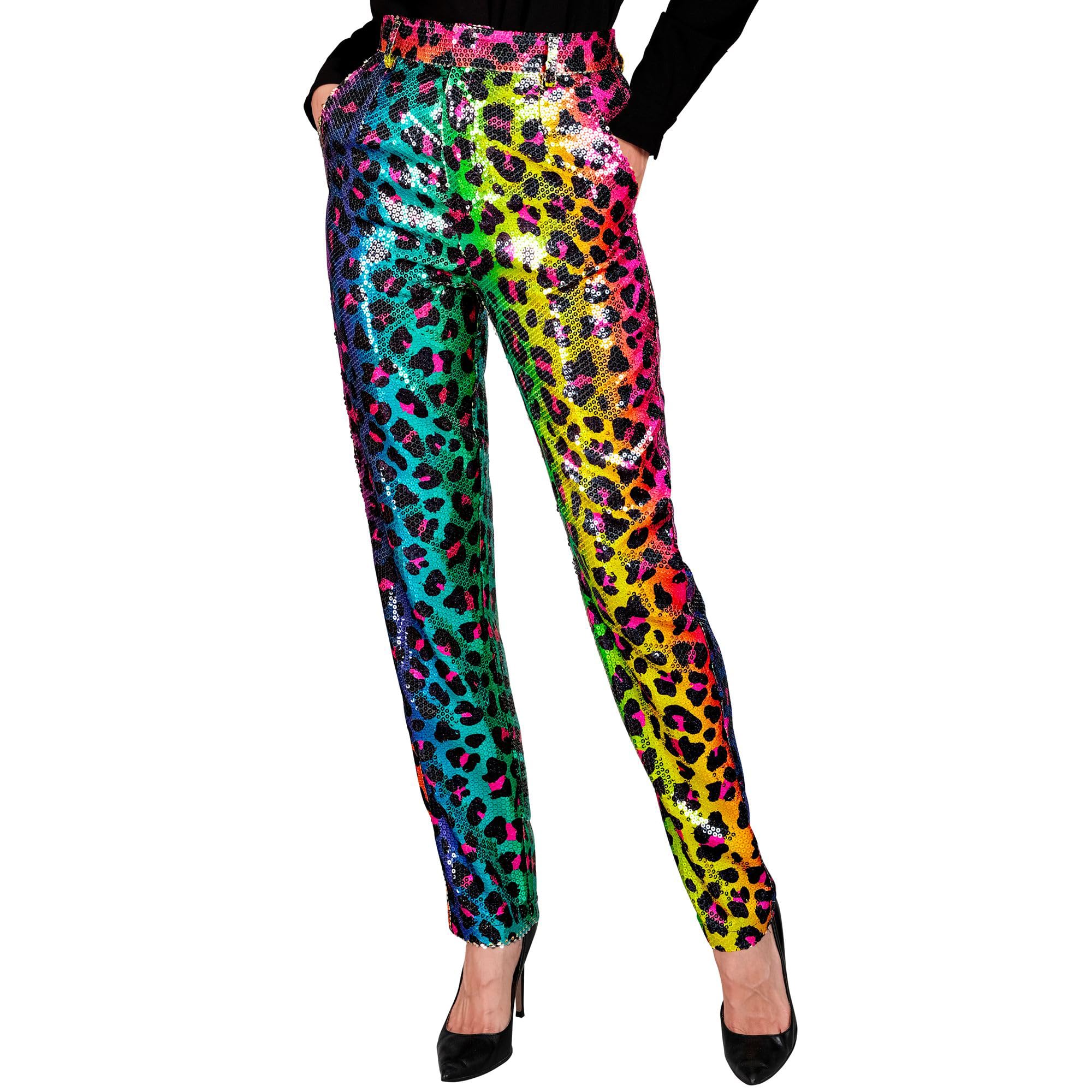 W WIDMANN MILANO Party Fashion - Party Fashion Paillettenhose für Damen, Disco Fever, Schlagermove, Damenhose, Animal Print