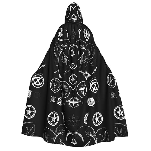 WURTON Supernatural Symbols schwarzer Druck, Unisex, Kapuzenumhang, Kostüm, Damen und Herren, Vampir, Halloween, Cosplay, Karneval, Mottoparty