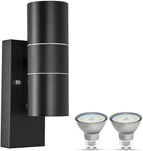 Wondlumi LED Außenlampe GU10 Wandleuchte Aussen Anthrazit Modern IP44 Außenleuchte mit Dämmerungssensor 230V inkl. 2x 5W Kaltweiß Glühbirne