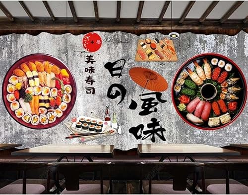 tyujlkjddlf Tapete Wandbild 3D Benutzerdefinierte Japanisches Sushi, Japanisches Essen, Sushi-Restaurant, Hintergrundwand-350Cmx245Cm