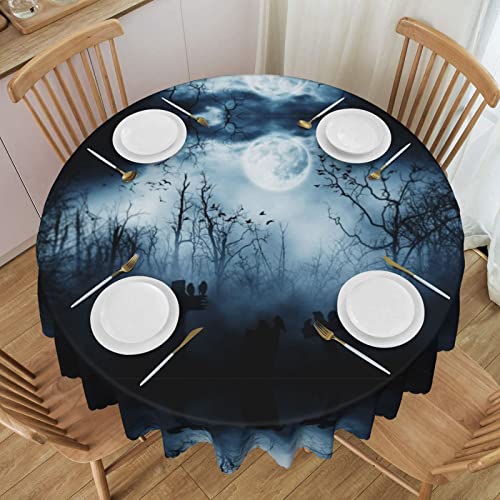 DMORJ Gothic Happy Halloween runde Spitzen-Tischdecke: waschbare Polyester-runde Spitzen-Tischdecke, perfekt für Buffet-Tische, Partys, 152,4 cm