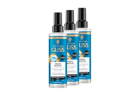 Gliss Express-Repair-Spülung Aqua Revive (3x 200 ml), Haarspülung bietet eine Extraportion Feuchtigkeit & gesunden Glanz, für normales bis trockenes Haar