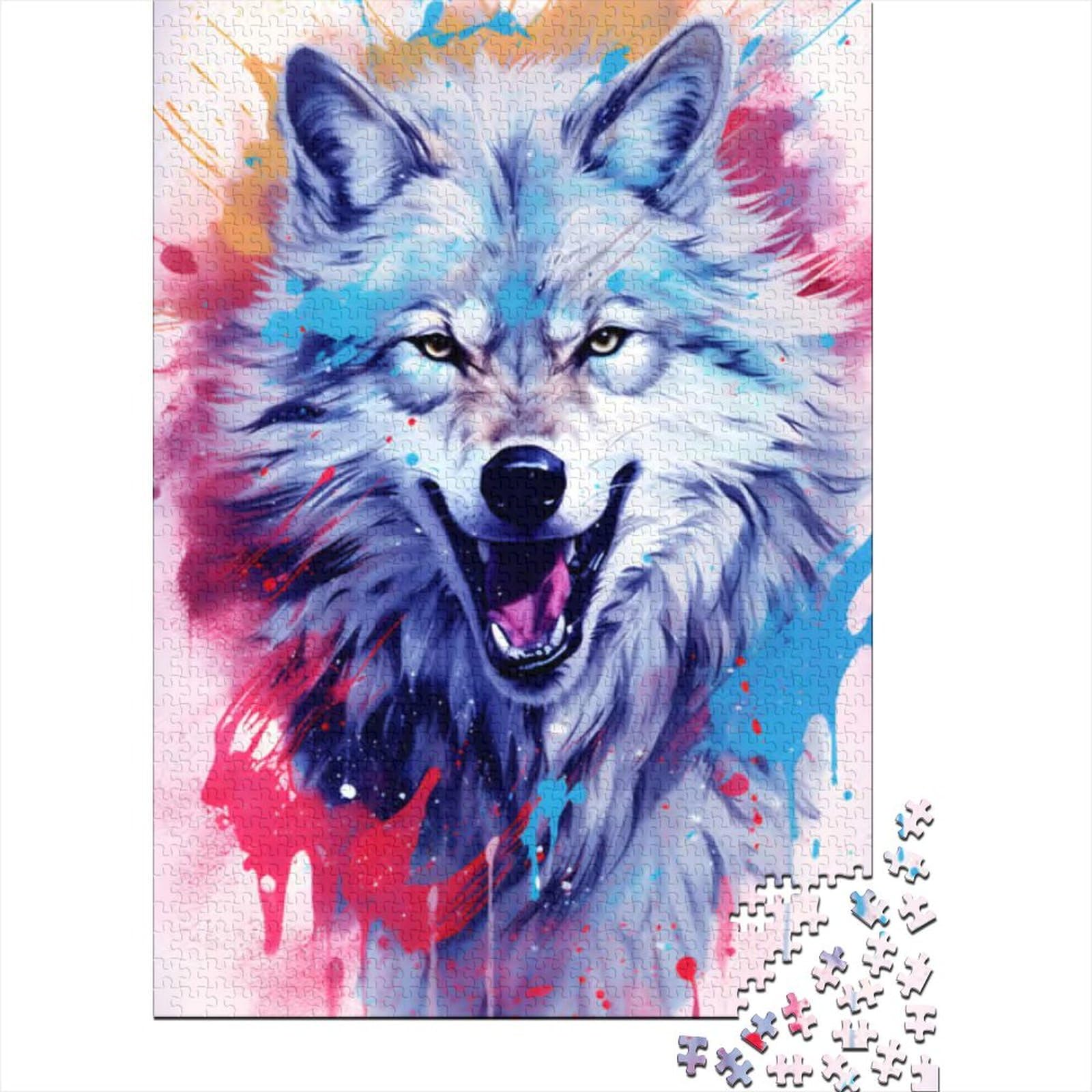 1000-teiliges Puzzle „Glücklicher weißer Wolf“, Gemälde für Erwachsene, schwieriges Puzzle, Puzzle für Erwachsene, Lernspiel, Herausforderungsspielzeug (Größe: 75 x 50 cm)