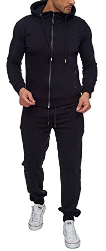 Reslad Trainingsanzug Herren Jogginganzug für Männer Sportanzug Freizeitanzug Jogginghose + Zip Sweatshirt Oberteil RS-5063 Schwarz XL