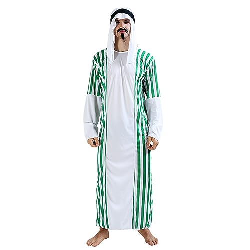 HDKEAN Halloween-Kostüm für Damen und Herren, arabisches Kostüm, Mittlerer Osten, Dubai-Kleidung, Kopfschmuck, langer Robe, Schleier, bauchfreies Top, Hose, Cosplay-Outfits, Halloween-Kostüm