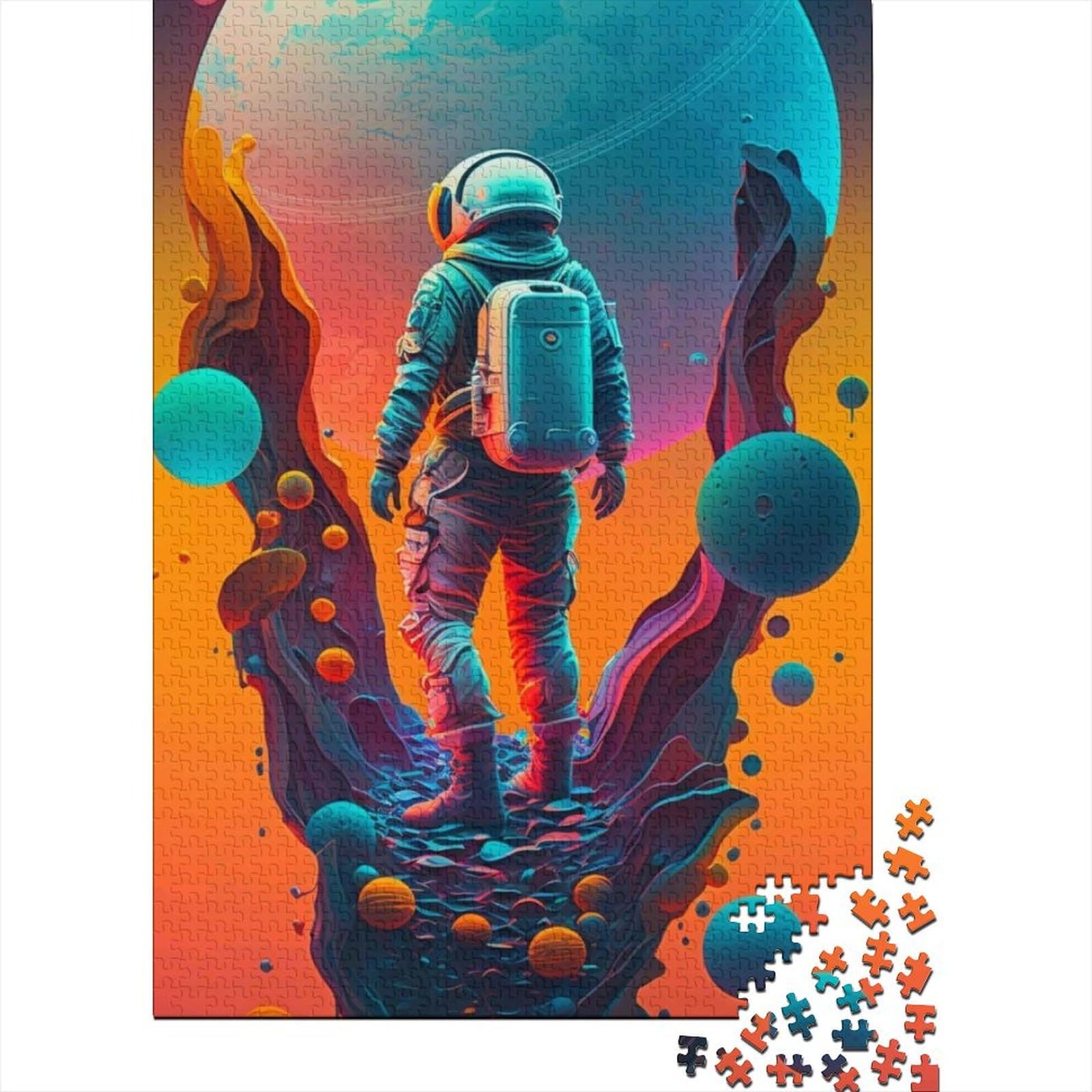 1000 Teile für Erwachsene, schwierige Puzzles, Farbiger Astronaut, Holzpuzzles für Teenager, großes Holzpuzzle für Erwachsene, 75 x 50 cm