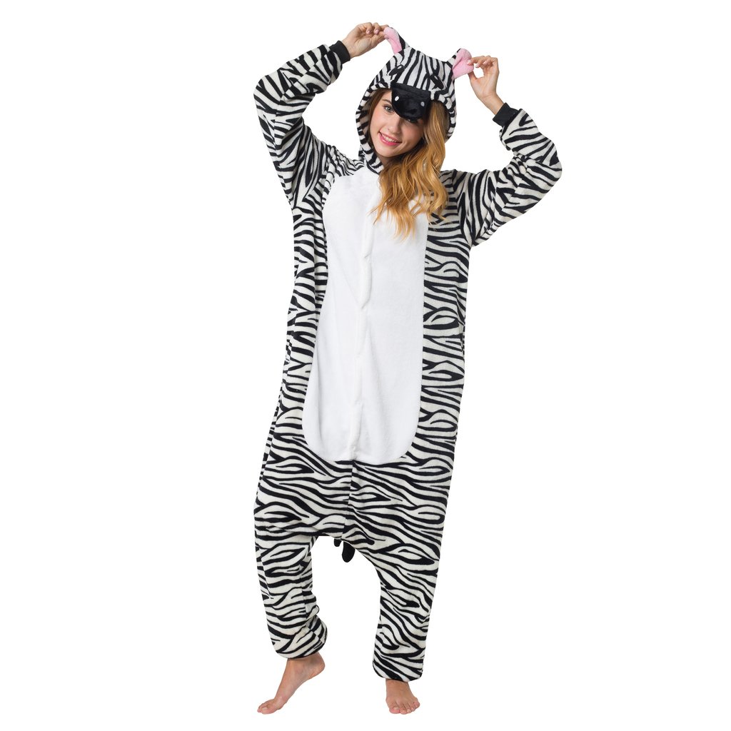 Katara 1744 - Zebra Kostüm-Anzug Onesie/Jumpsuit Einteiler Body für Erwachsene Damen Herren als Pyjama oder Schlafanzug Unisex - viele Verschiedene Tiere