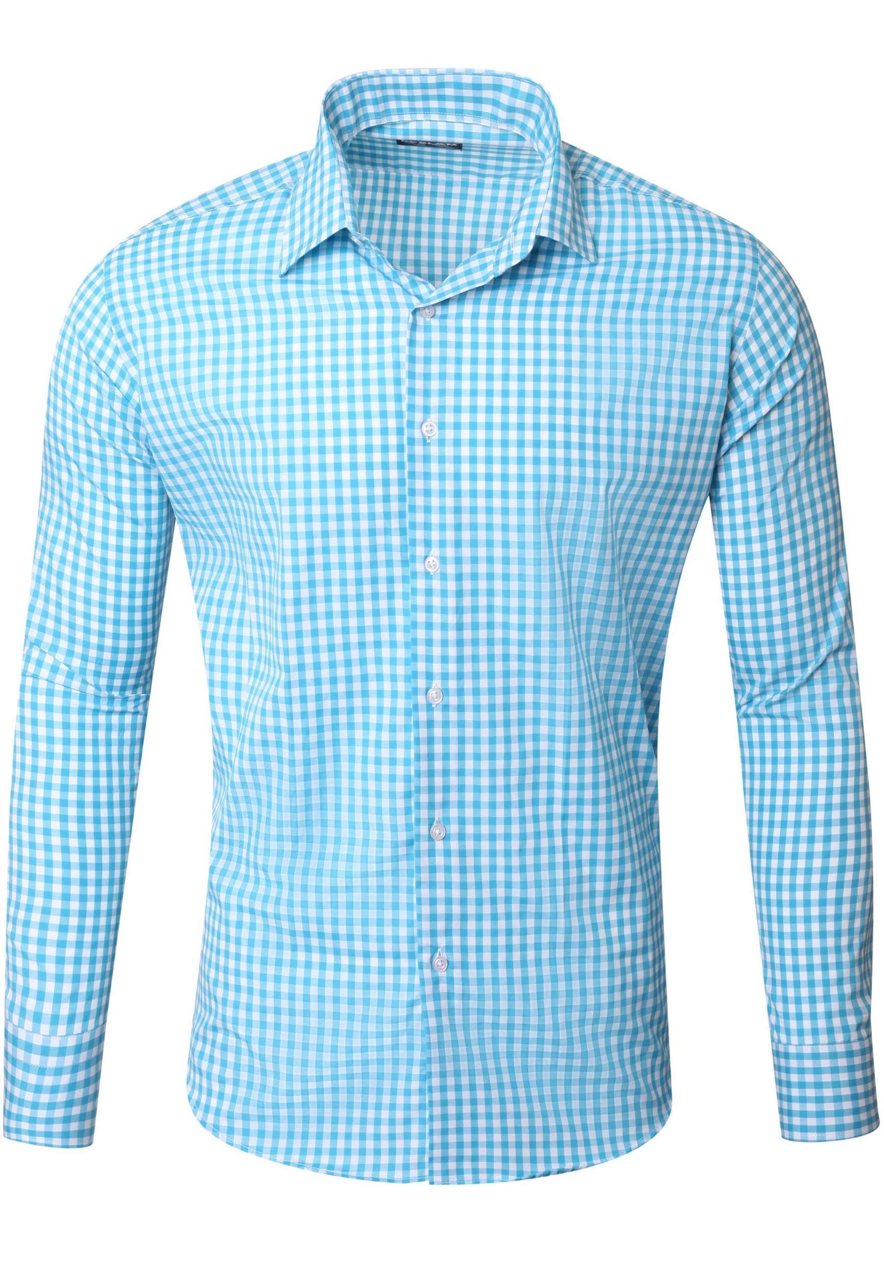 Reslad Kariertes Hemd-Herren Slim Fit Freizeithemd kariert Hemd Trachtenhemd Karo-Hemd RS-7007 Türkis 2XL