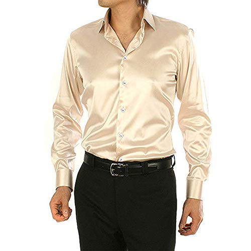 SOMTHRON Herren Mode Glänzt Regelmäßig Fit Seid Hemd Business 20 Farben(YE,L)