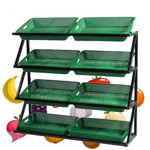 lwjunmm gemüseregal Supermarkt-Regale Kommerzieller Supermarkt-Obst-Gemüse-Regal-Organizer, großes Einzelhandelskorb-Aufbewahrungsregal für Snacks, Kartoffeln, Zwiebeln,4tiers-Green