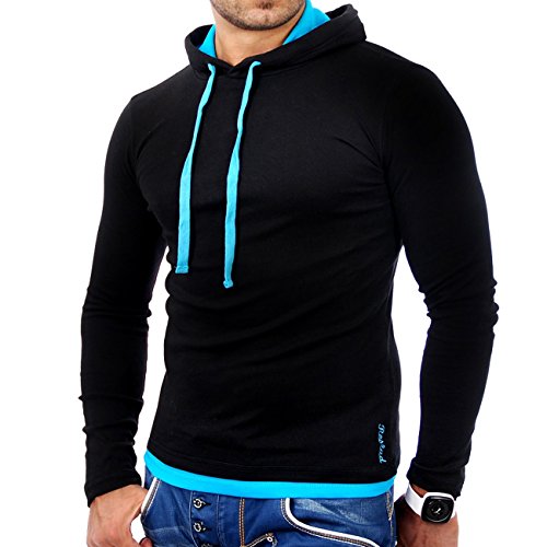 Reslad Herren Kapuzen Sweatshirt RS-1003 Schwarz-Türkis S