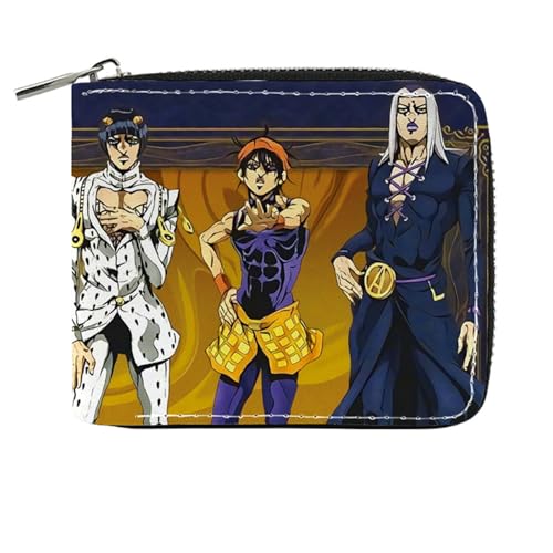 RYNDEX Jo-Jo's Bizar-re Adventu-re Geldtasche Anime, Reißverschluss Portemonnaie Leder, Mädchen Geldtasche mit Münzfach und Geldscheinfach(Color:Multicolor 1)