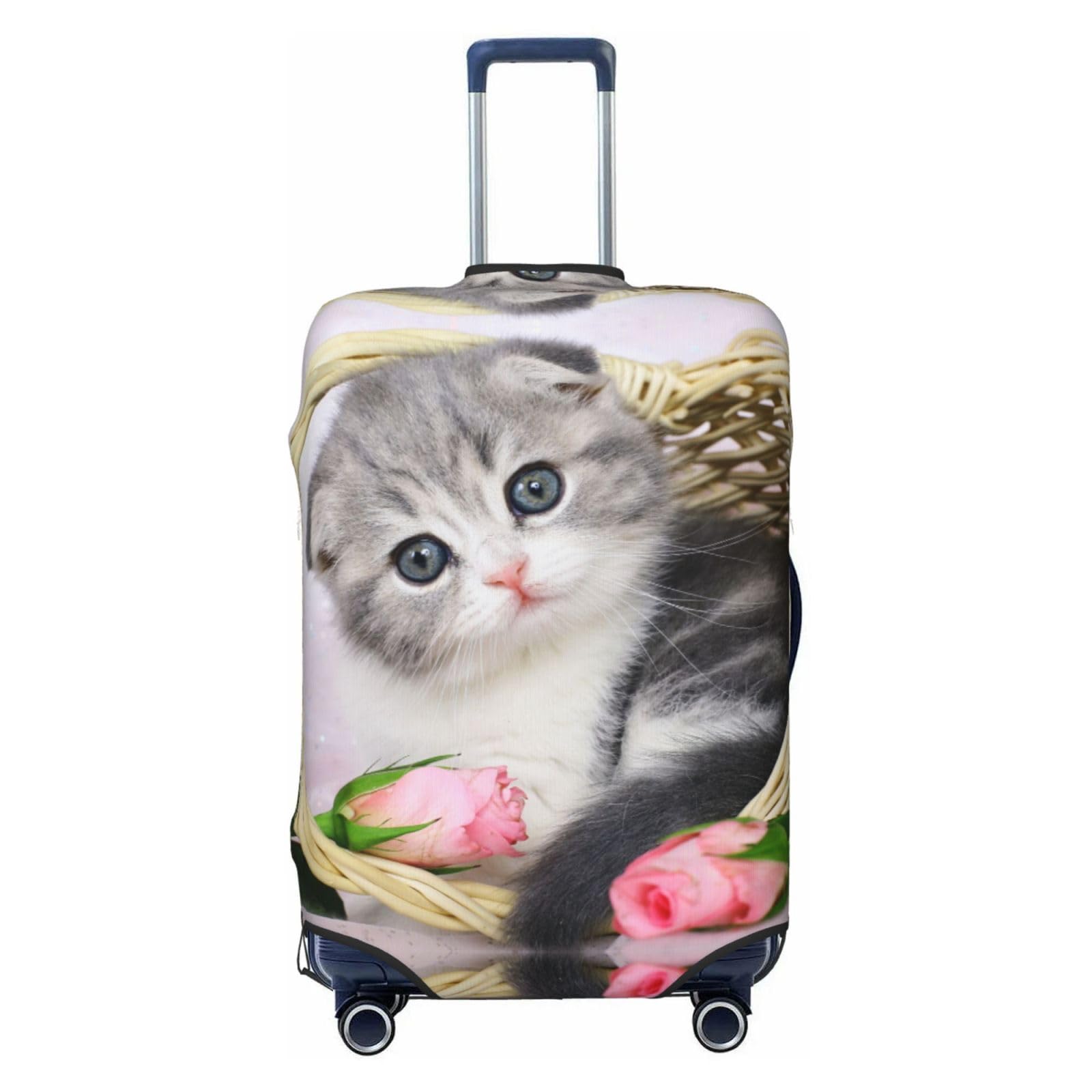 Miniks Reisegepäckhülle mit niedlicher Katze im Korb mit Rose, robuster Koffer-Schutz, passend für 45,7 - 81,3 cm große Gepäckstücke, Größe XL, Schwarz, X-Large