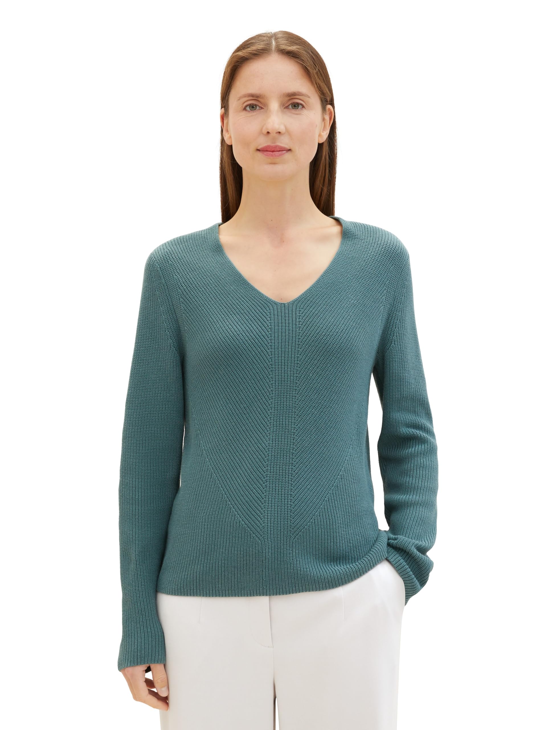 TOM TAILOR Damen Basic Strickpullover mit V-Ausschnitt, 10697 - Sea Pine Green, XS