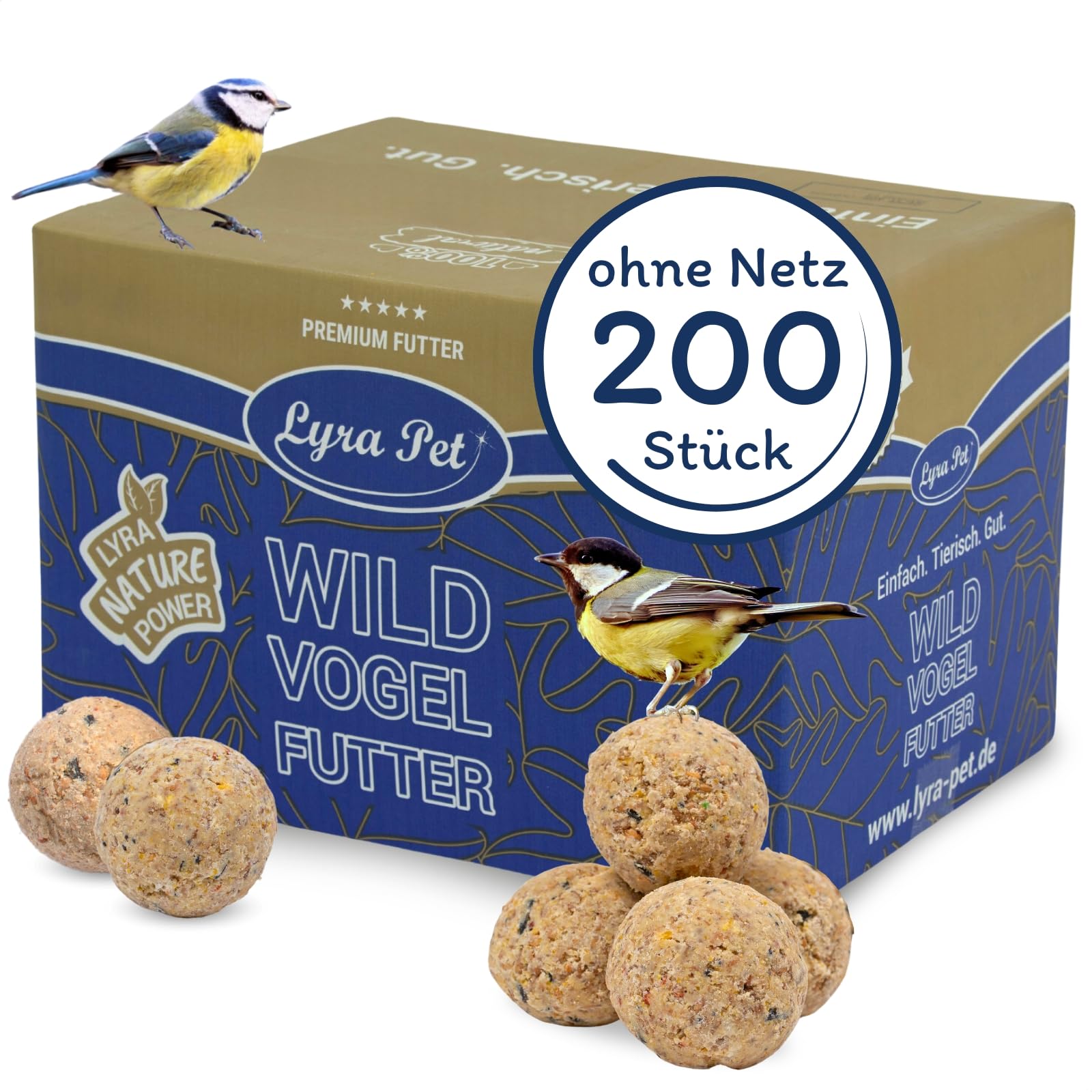 Lyra Pet® | 200 Ganzjahresknödel ohne Netz à 90 g = 18 kg | Energiespender für Körnerfresser | Abwechslungsreiches Wildvogelfutter | Meisenknödel Sommer & Winter | Energie für Wildvögel