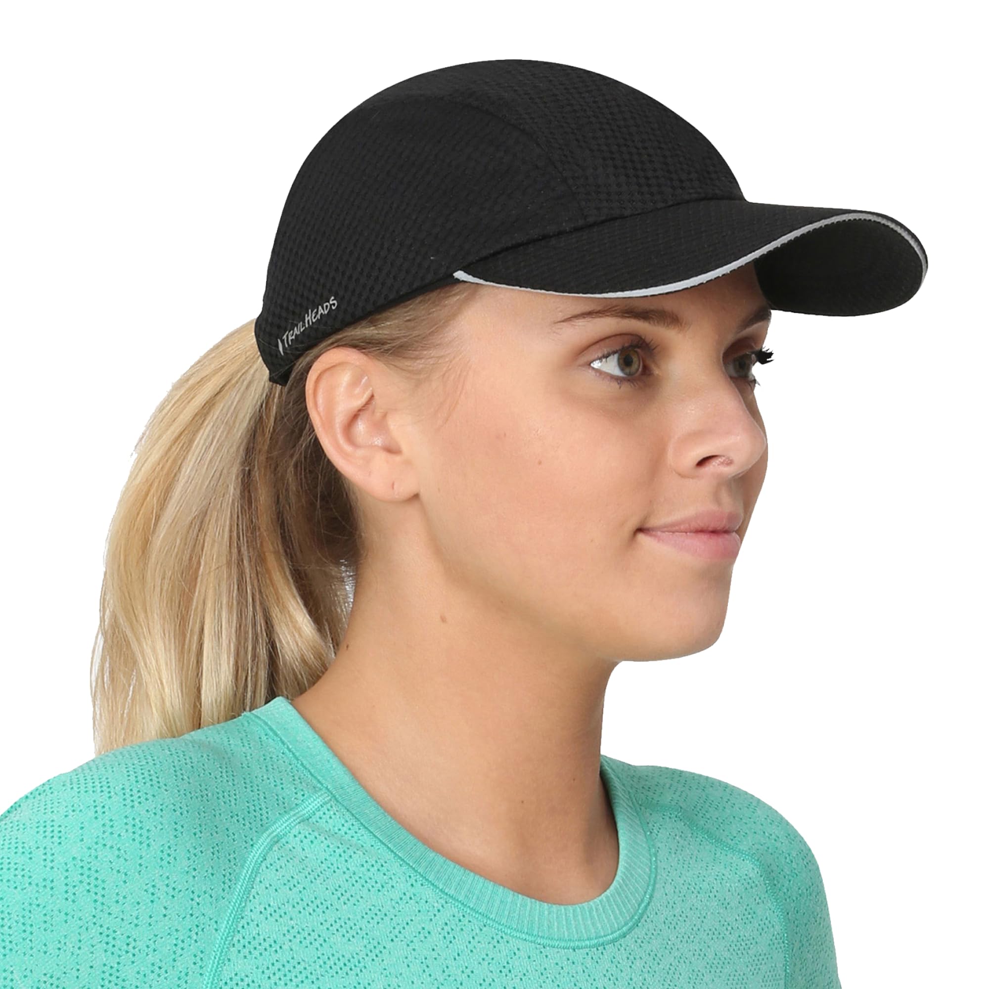 TrailHeads Cap Damen zum Joggen - Race Day Performance Cappy Frauen - Leichte & Schnell Trocknende Sport Cap Damen Sommer aus Mesh mit Reflektierendem Rand - Schwarz