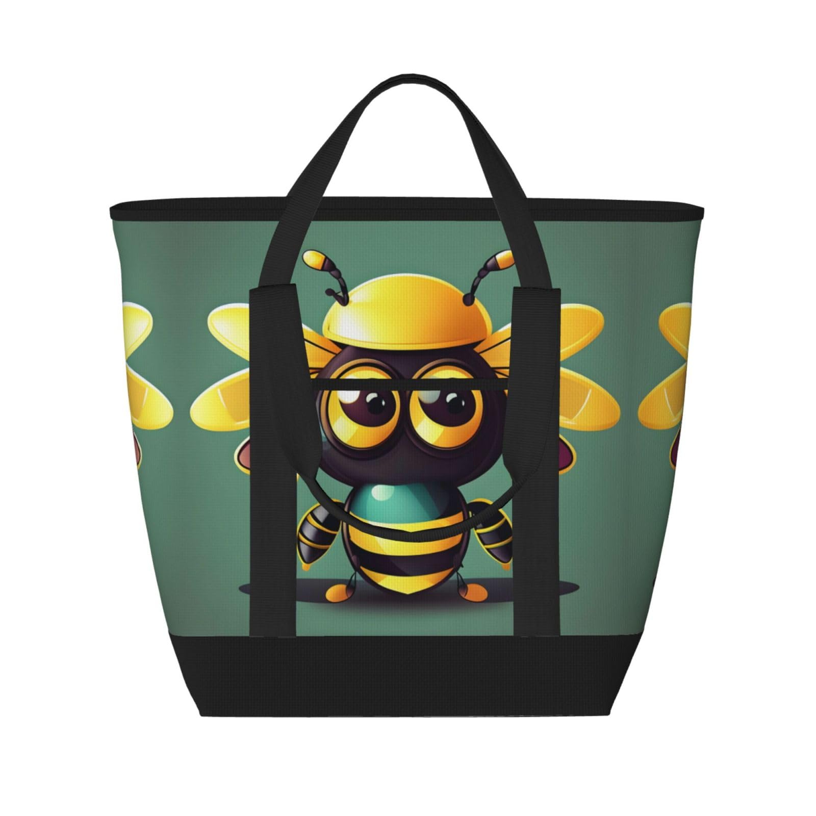 YQxwJL Isolierte Kühltasche mit Cartoon-Bienen-Motiv, große Kapazität, Einkaufstasche, Reisen, Strand, wiederverwendbare Einkaufstasche für Erwachsene, Schwarz, Einheitsgröße