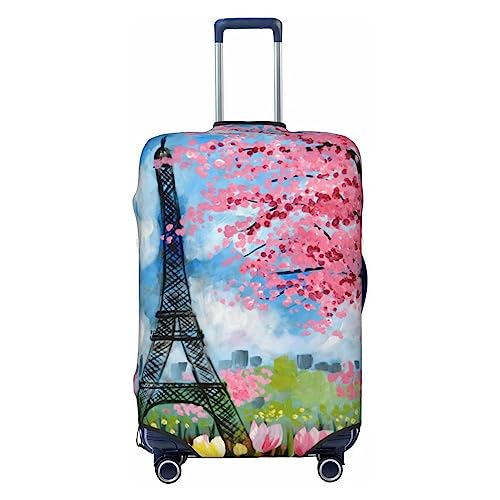 Miniks Reisegepäckhülle, Motiv: Paris Tower und Blume, strapazierfähig, passend für 45,7 - 81,3 cm große Gepäckstücke, Größe XL, Schwarz, X-Large