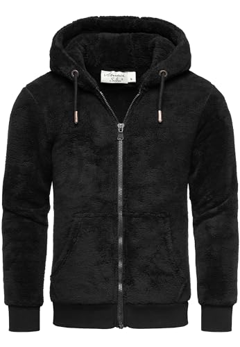 Amaci&Sons Herren Teddy Sweatjacke Plüsch Hoodie Pullover Zipper Jacke 4076 Schwarz S