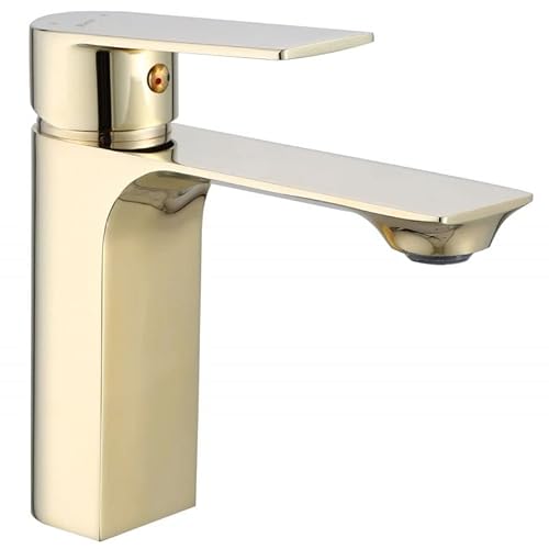 Rea Waschtischarmatur URBAN GOLD BAS Wasserhahn Bad Badarmatur aus Messing Armatur für Waschbecken Badezimmer Mischbatterie Waschbecken Einhebel (Gold)