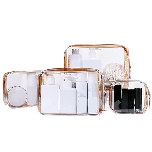 1PC weibliche Damen Kosmetiktaschen transparente Toilette Make-up Taschen PVC klar Reißverschluss Reise Make-up Organizer Tasche Kosmetiktasche Set(Coffee,L)